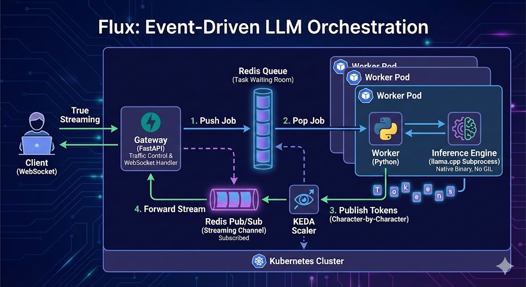Architecture for scalable, event-driven LLM inference